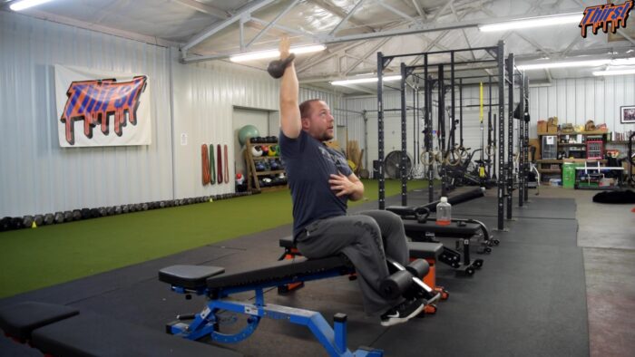 Decline Single Arm KB Overhead Sit Up