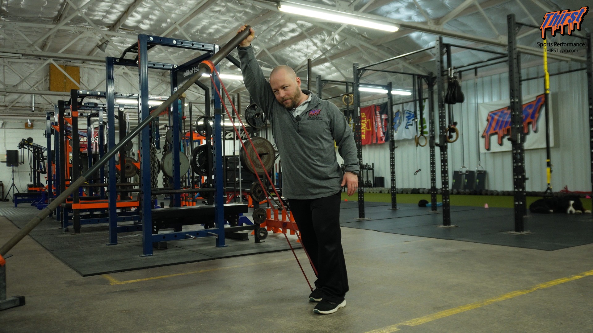 Staggered Stance Landmine Overhead Press vs Band