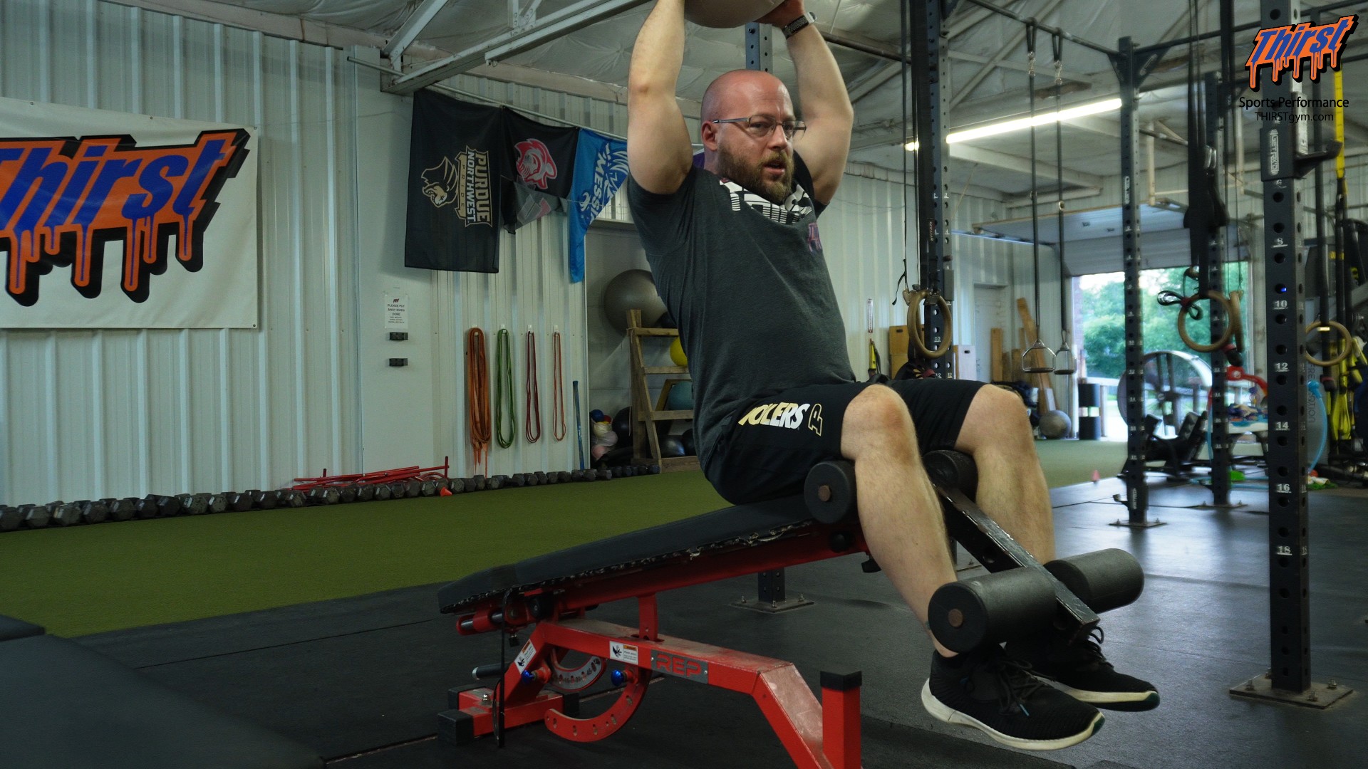 Decline Med Ball Overhead Sit Up