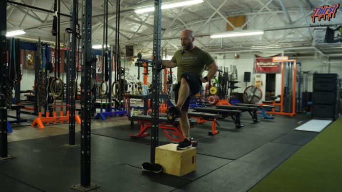 Standing Single Leg KB Hip Flexor Raise Off Box